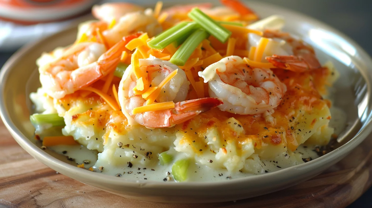Buffalo Shrimp and Ranch Potato Gratin With Celery Crunch