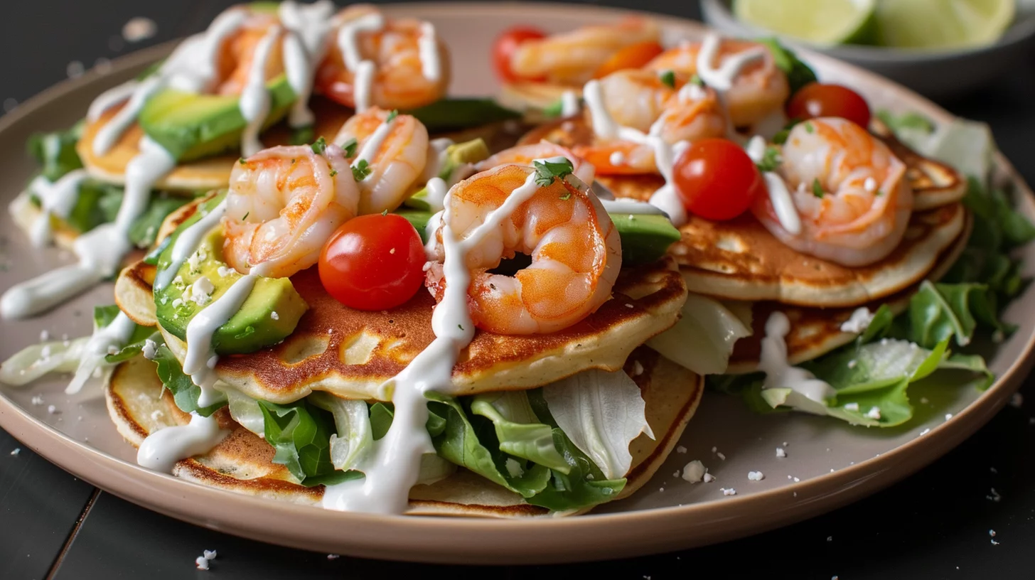 Crabby Shrimp Pancake Tostada Stacks