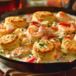 Creamy Shrimp and Crab Alfredo Biscuit Skillet