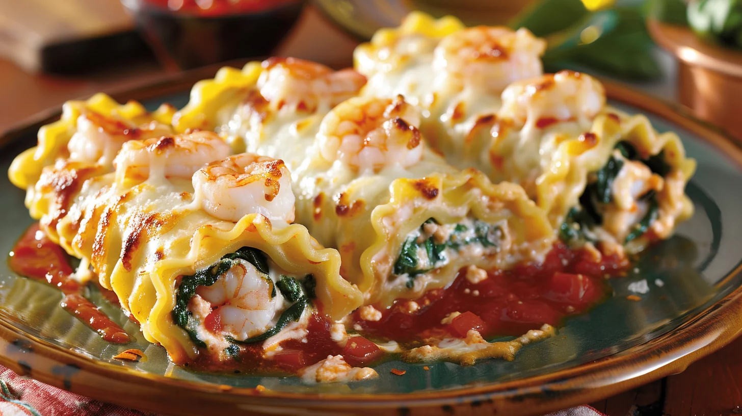 Creamy Shrimp and Spinach Lasagna Rolls