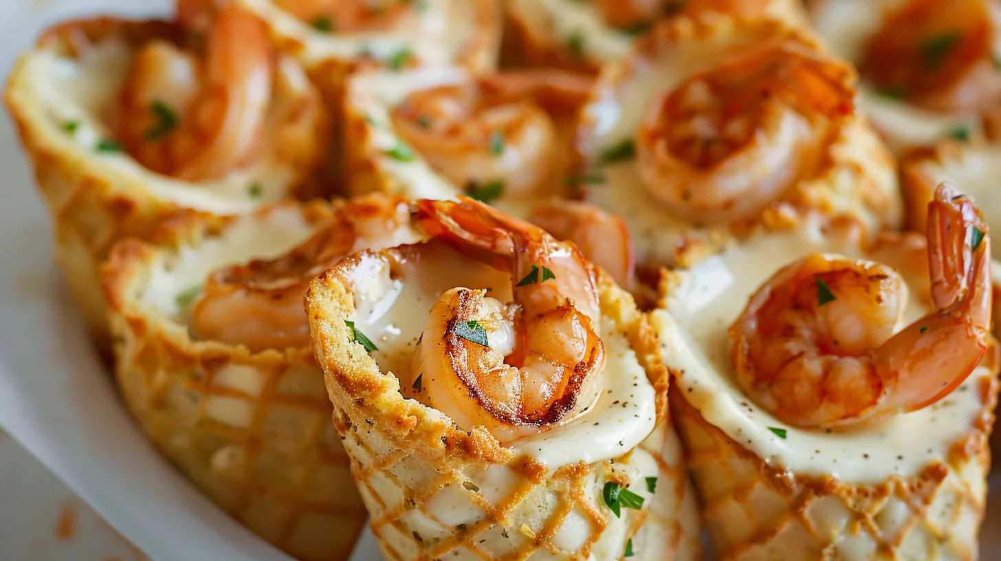 Crispy Shrimp Alfredo Bread Cone Bombs
