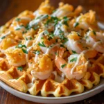 Crispy Shrimp Alfredo Waffle Bombs