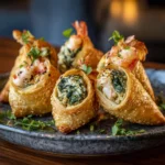 Crispy Shrimp and Crab Spinach Dip Cone Bombs