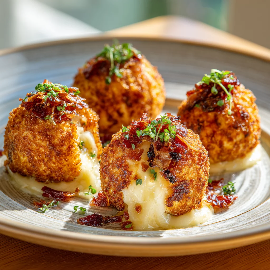 Crispy Shrimp-stuffed Mozzarella Rice Balls With Bacon