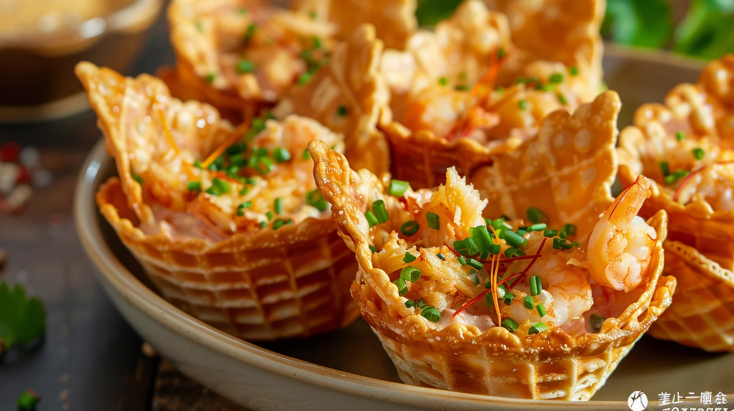 Crispy Shrimp Wonton Cones With Spicy Crab Dip