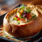 Crusty Bread Bowl With Rich Seafood Soup