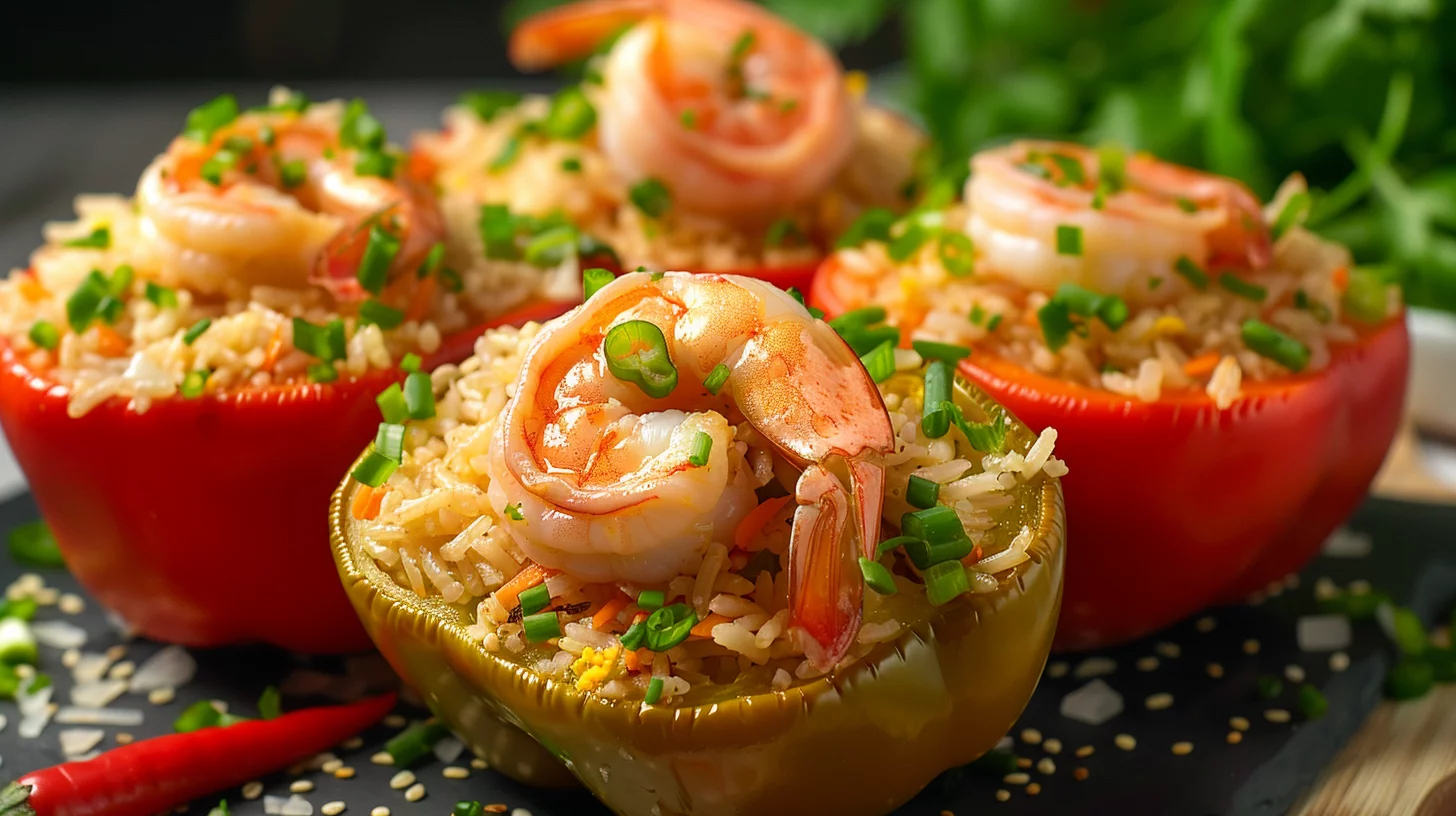 Honey Garlic Shrimp Fried Rice Stuffed Bell Peppers