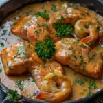 Salmon and Shrimp With Creamy Garlic Sauce