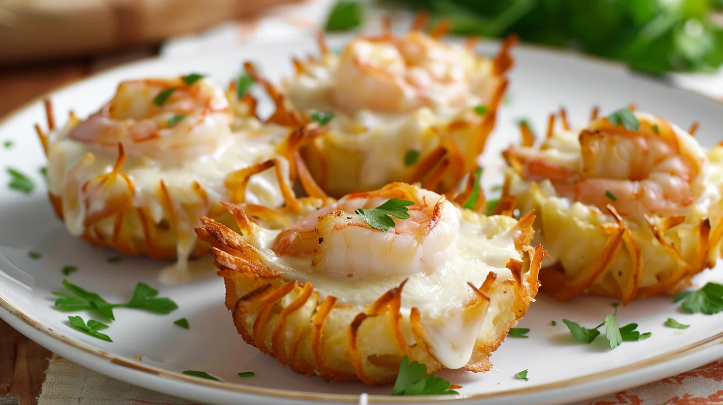 Shrimp Alfredo Bomb-stuffed Hash Brown Rings