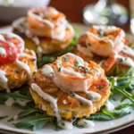Shrimp Alfredo Corn Cake Sliders With Garlic Cream Sauce