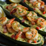 Shrimp and Bacon Carbonara Stuffed Zucchini Boats