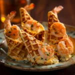 Shrimp and Cheddar Alfredo Bomb Waffle Cones