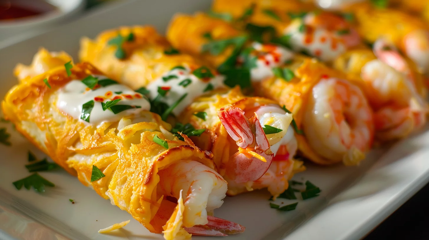 Shrimp and Crab Pancake Bomb Wraps With Spicy Cream Core