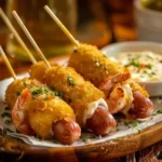 Shrimp and Crab-stuffed Corn Dogs With Alfredo Dip