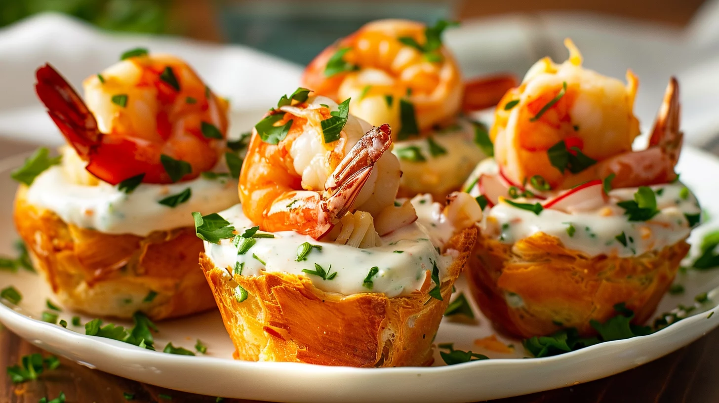 Shrimp and Crab Toast Bomb Cups With Creamy Ranch Swirl