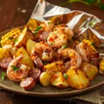 Shrimp Corn Potatoes and Smoked Sausage Foil Pack