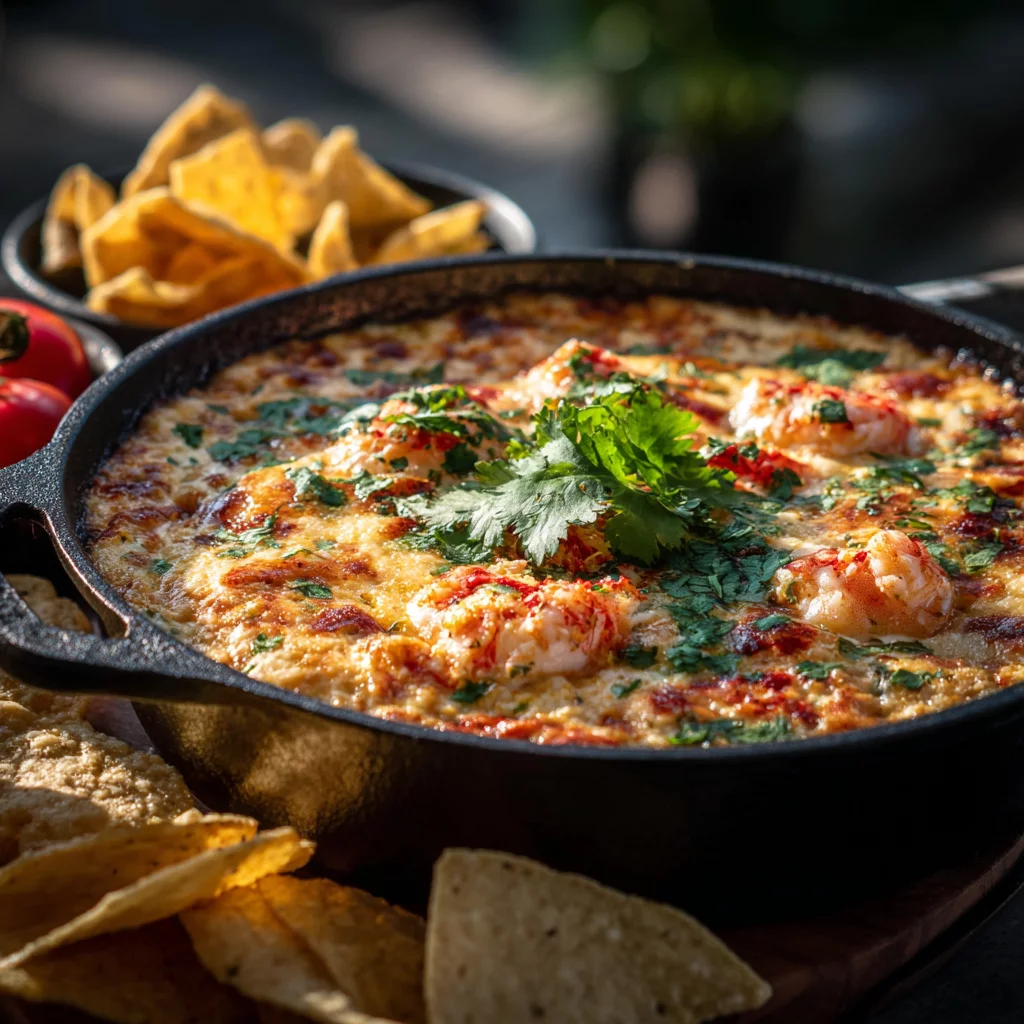 Shrimp Nacho Bomb Dip Skillet With Crabby Cheese Blobs