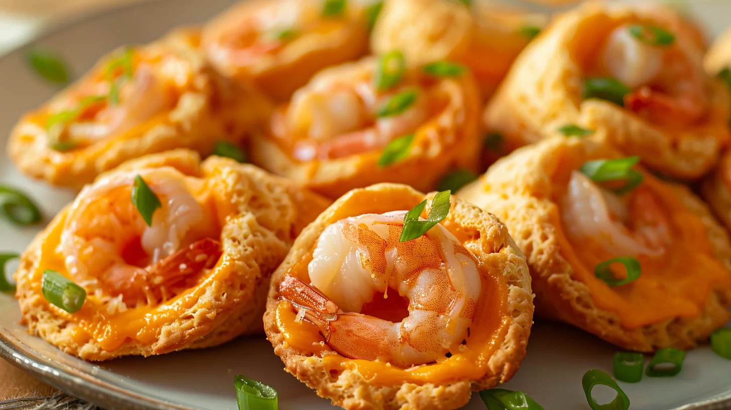 Shrimp Nacho Cheddar Biscuit Cones With Spicy Queso Core