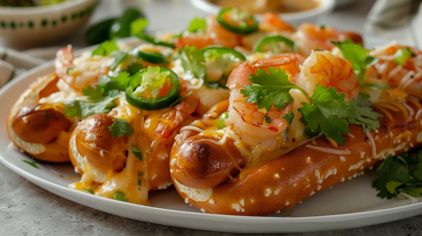 Shrimp Nacho Pretzel Bomb Dogs