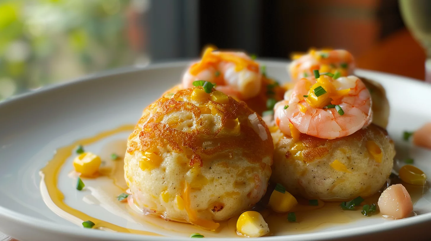 Shrimp-stuffed Cheddar Corn Pancake Bombs