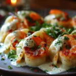 Shrimp-Stuffed Pierogi Bombs with Garlic Ranch Drizzle
