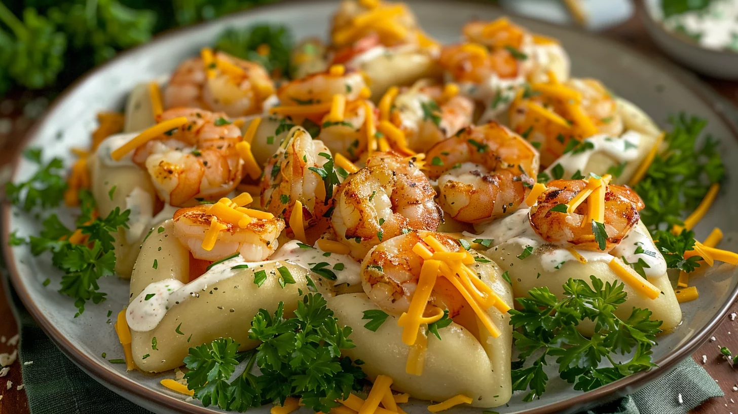 Shrimp-Stuffed Pierogi Bombs with Garlic Ranch Drizzle