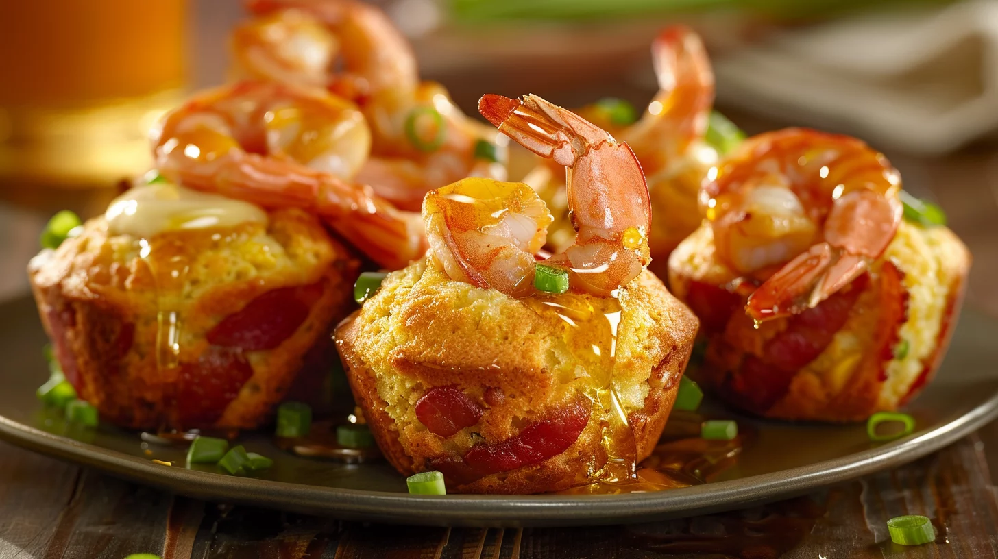 Bacon Wrapped Shrimp Cornbread Muffins With Hot Honey Butter
