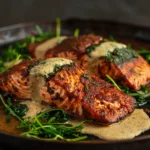 Blackened Salmon Stuffed With Spinach and Parmesan Sauce