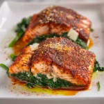 Blackened Salmon Stuffed With Spinach and Parmesan