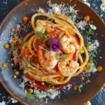 Bucatini With Rose Red Pepper Sauce and Shrimp