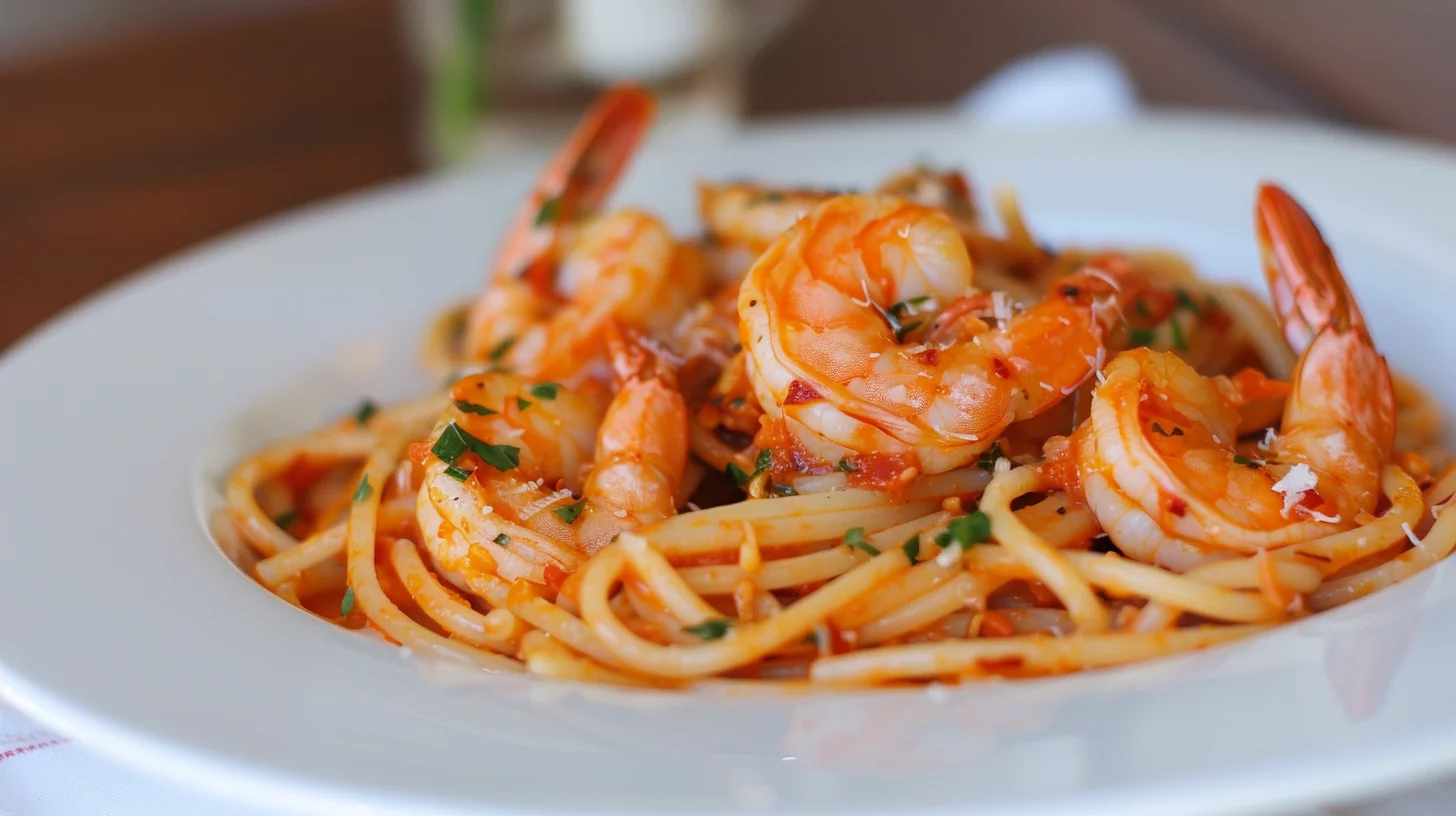 Bucatini With Rose Red Pepper Sauce and Shrimp