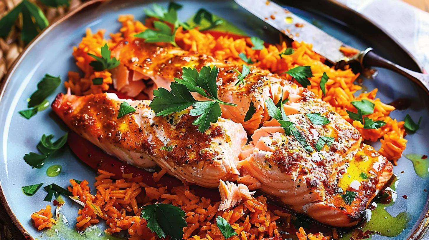 Cajun Butter Salmon and Red Pepper Rice Recipe