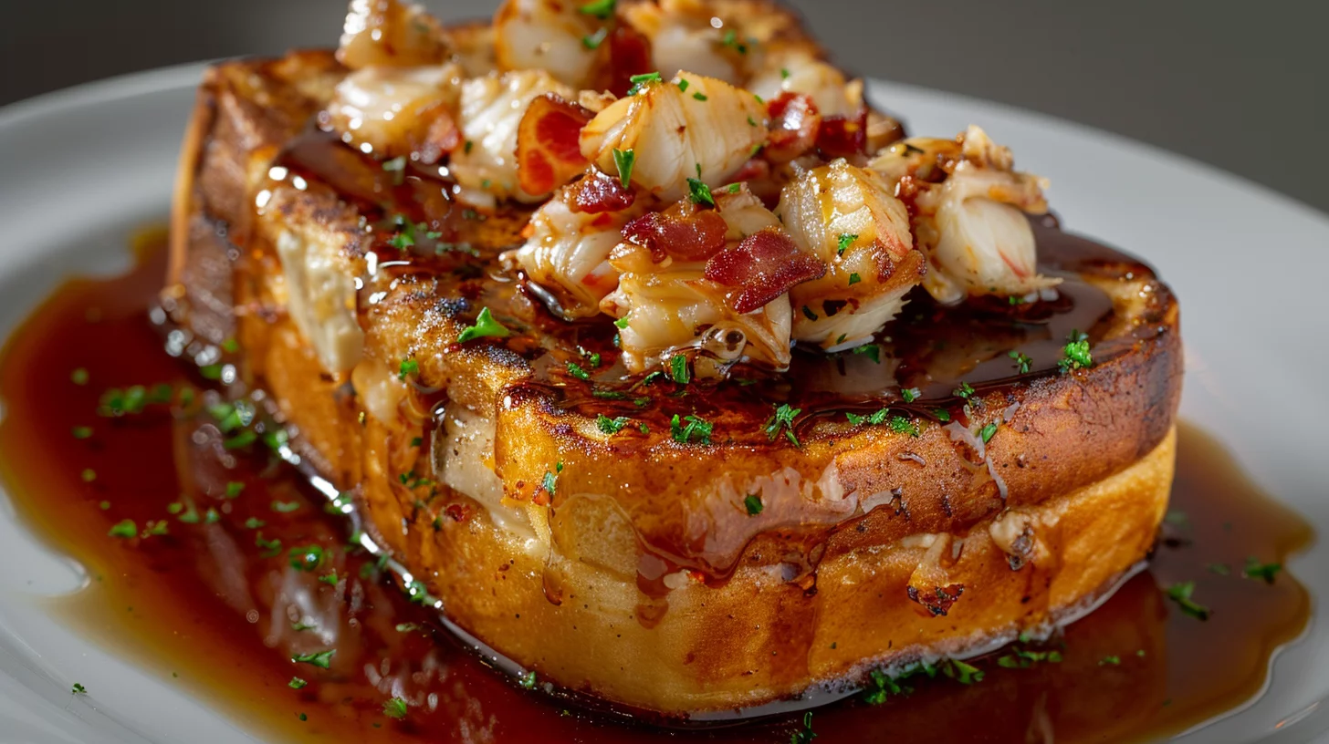 Crab and Brie Stuffed French Toast With Maple Bacon Glaze