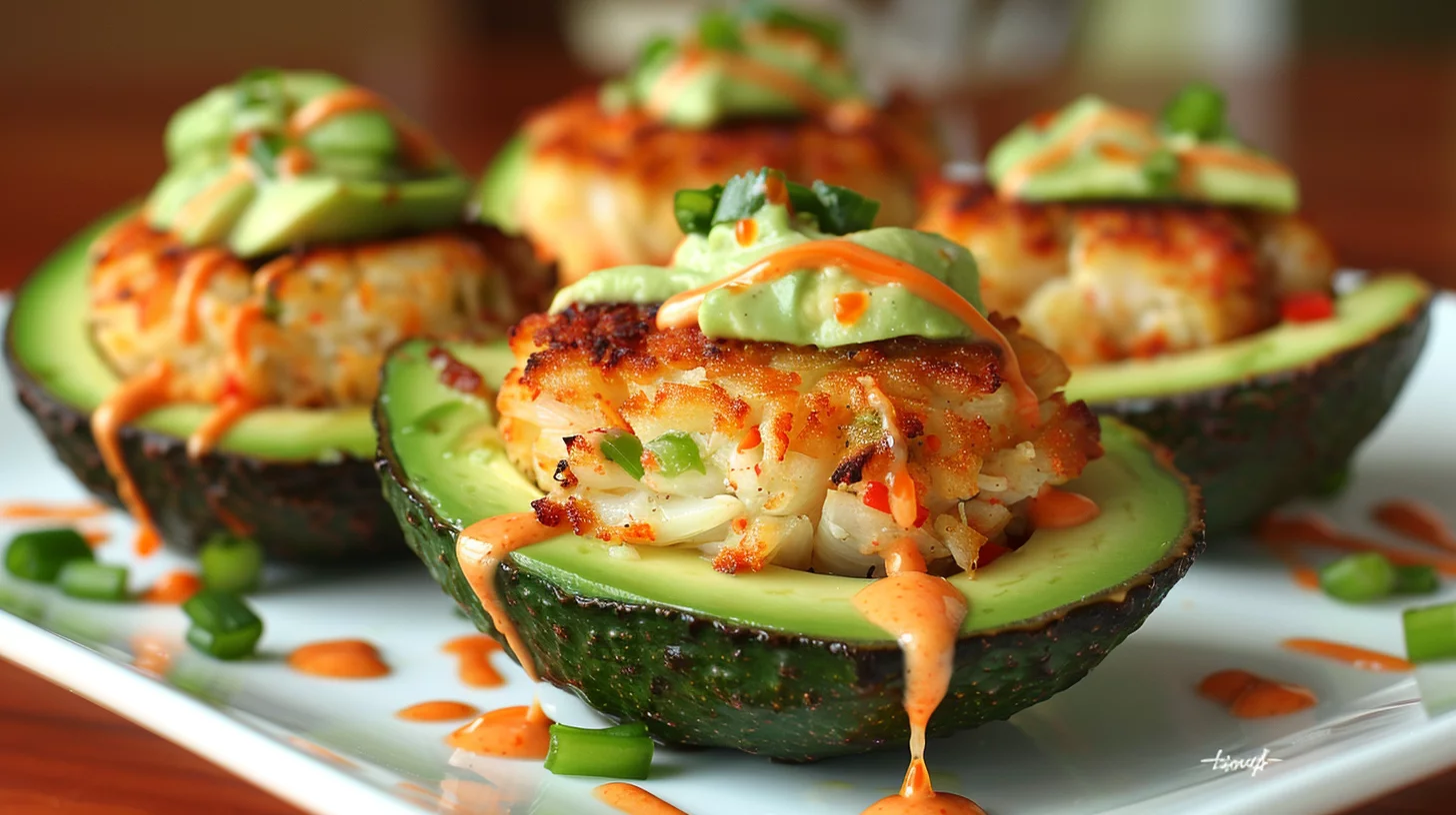 Crab Cake Stuffed Avocado Boats With Sriracha Mayo