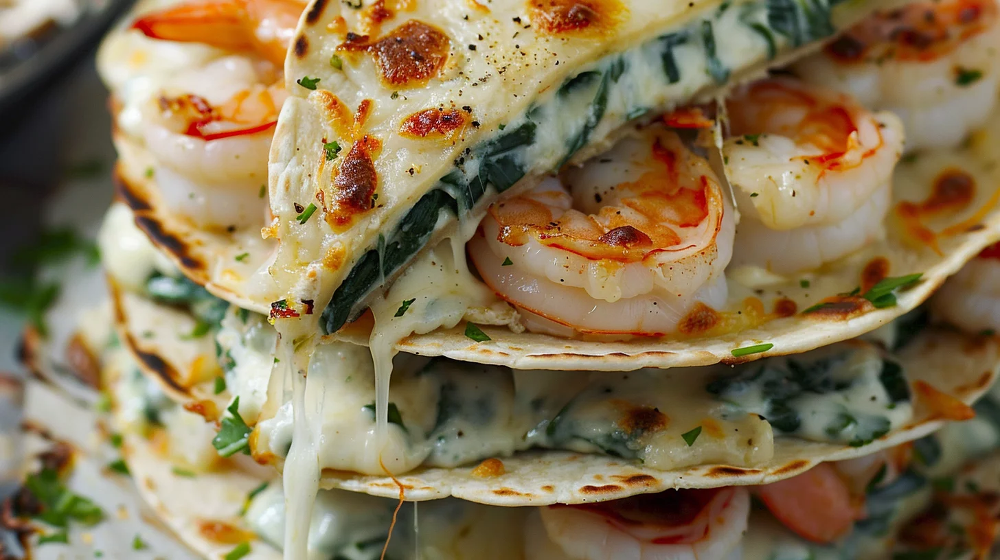 Creamy Shrimp and Spinach Tortilla Stacks With Melty Mozzarella