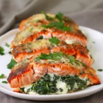 Crispy Salmon Stuffed With Spinach and Parmesan