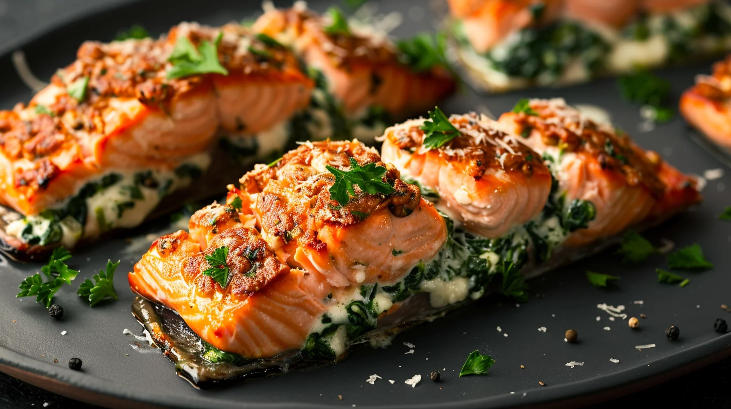 Crispy Salmon Stuffed With Spinach and Parmesan
