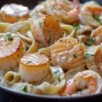 Garlic Butter Seafood Alfredo With Scallops and Shrimp
