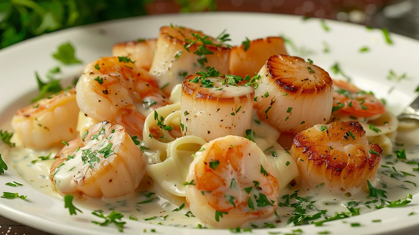 Garlic Butter Seafood Alfredo With Scallops and Shrimp