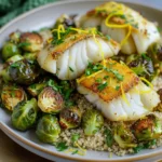Lemon Garlic Butter Cod Bowls With Roasted Brussels Sprouts