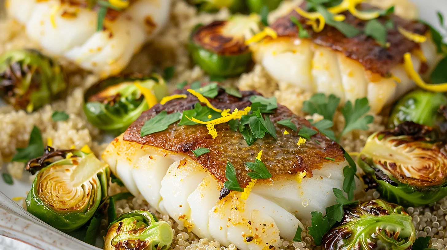Lemon Garlic Butter Cod Bowls With Roasted Brussels Sprouts