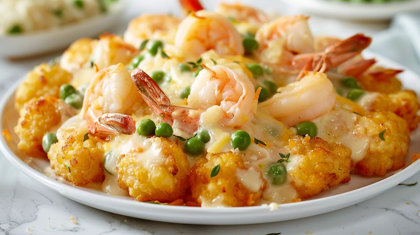 Loaded Shrimp Alfredo Tater Tot Casserole