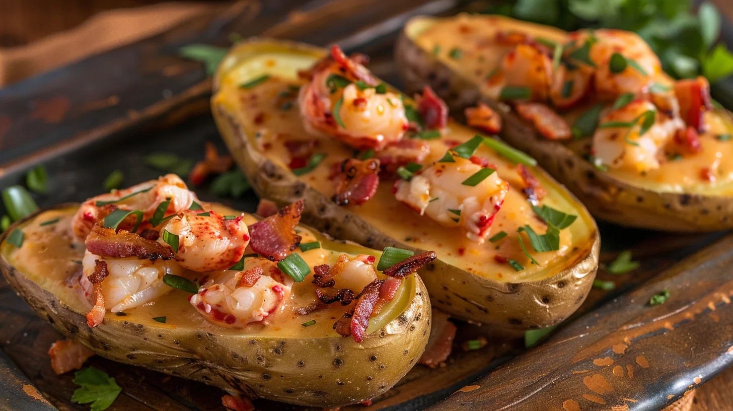 Lobster Bisque Stuffed Potato Skins With Bacon Bits
