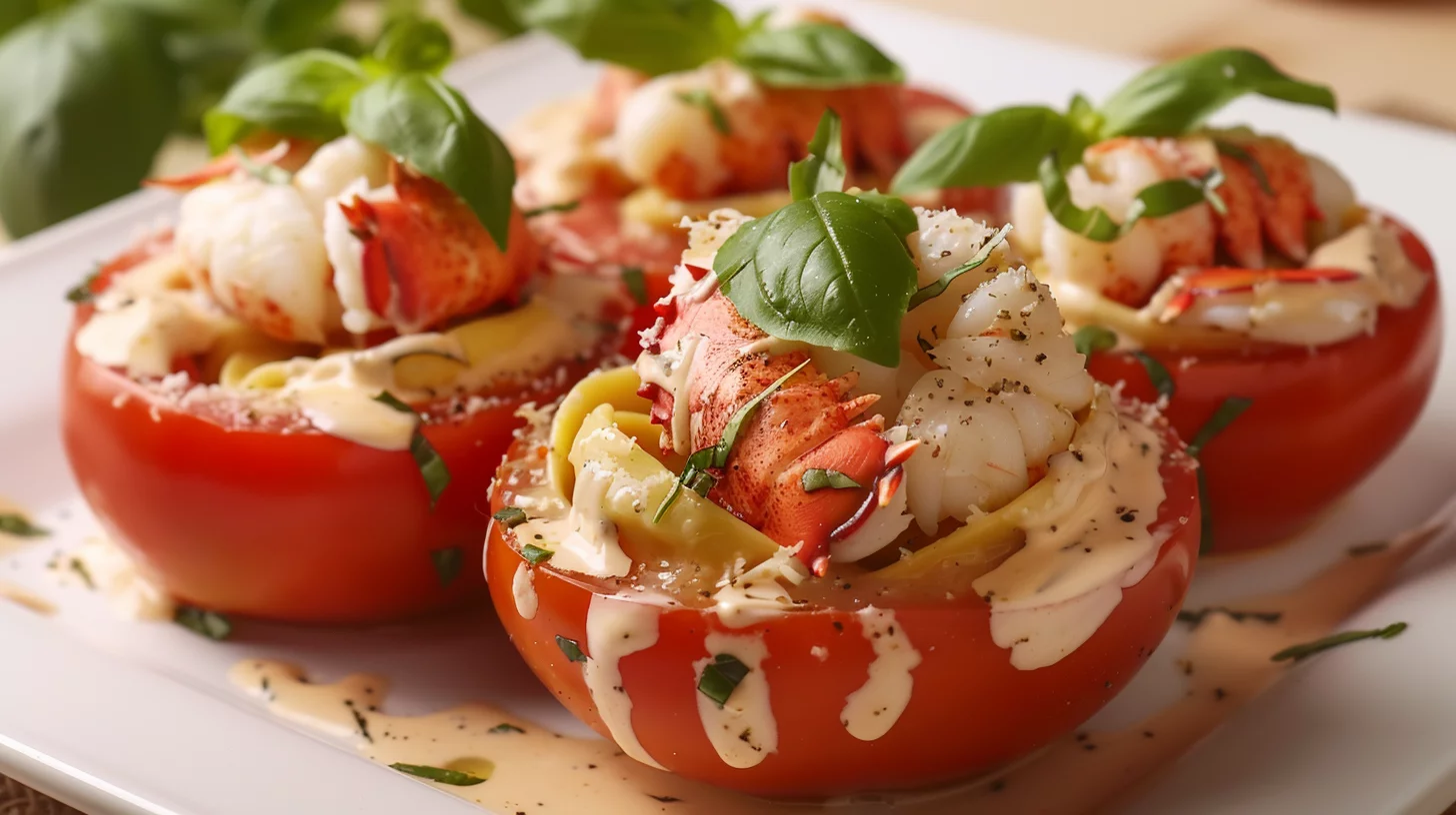 Lobster Tail and Crab Tortellini Stuffed Tomatoes