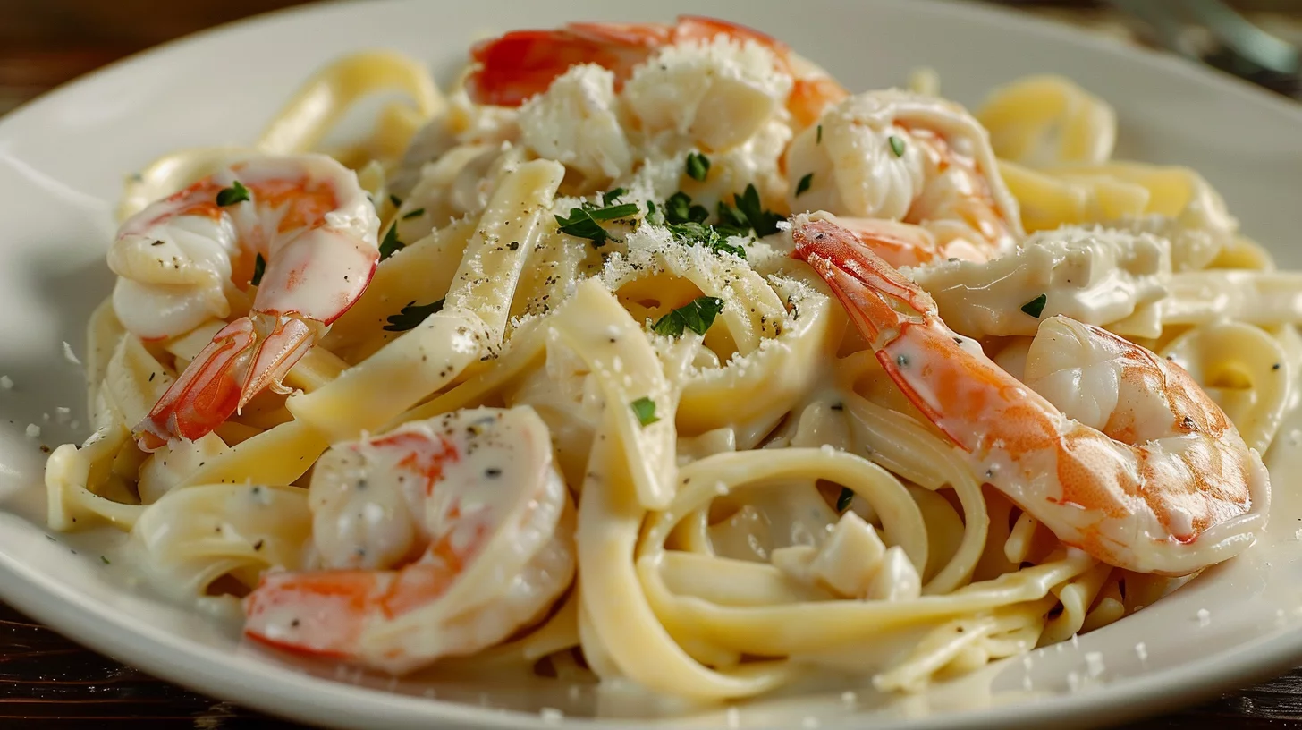 One Pot Seafood Alfredo Pasta Shrimp Crab and Creamy Sauce
