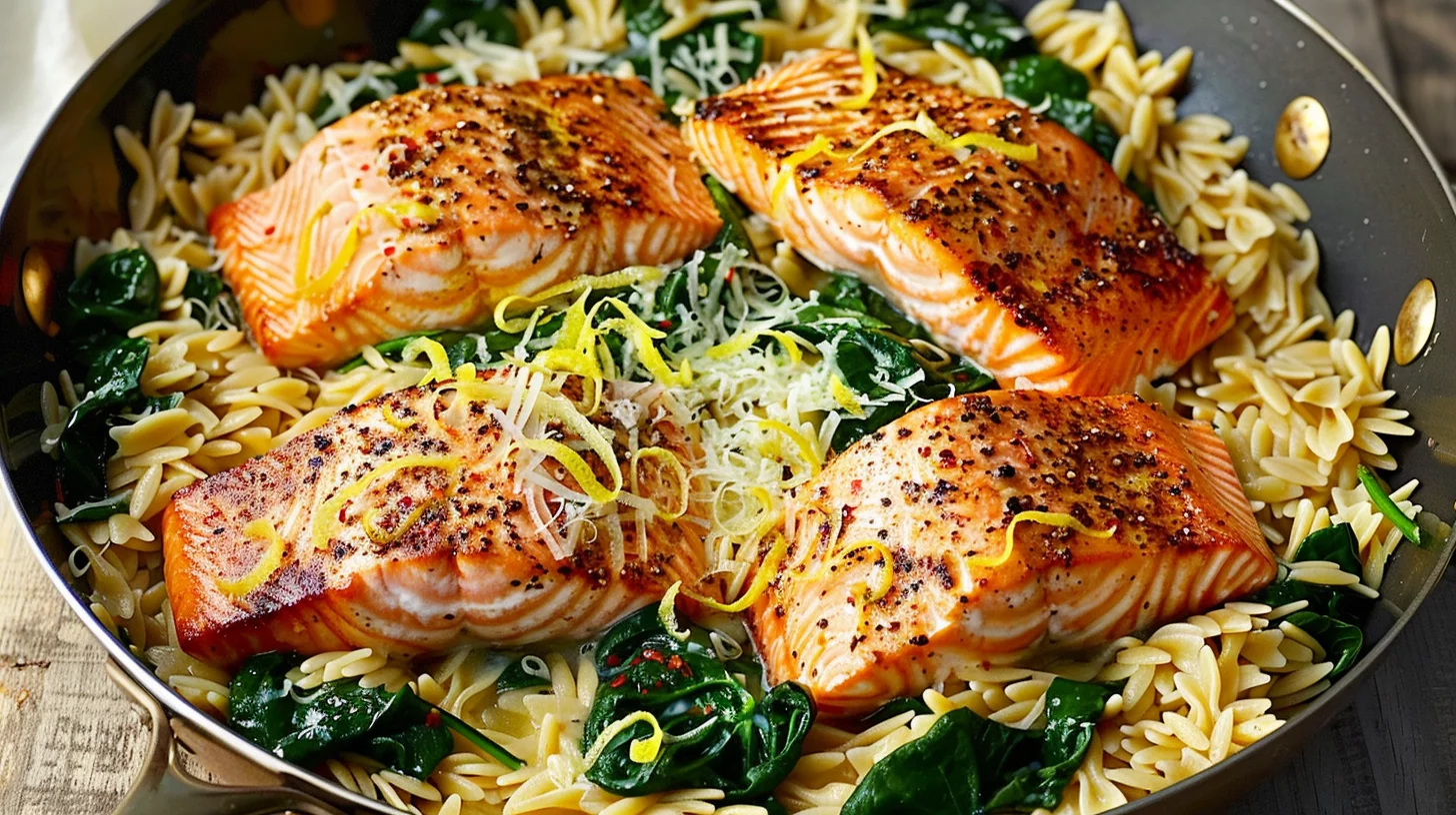 One Skillet Salmon With Lemon Orzo