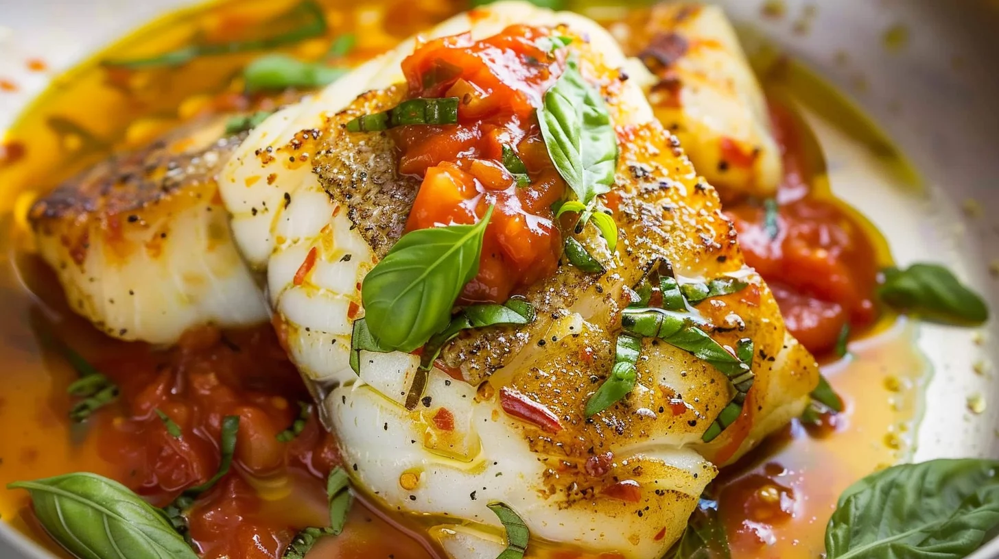 Pan Seared Cod In Tomato Basil Sauce