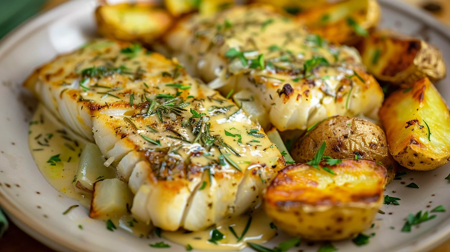Rosemary Cream Sauce Cod and Potatoes