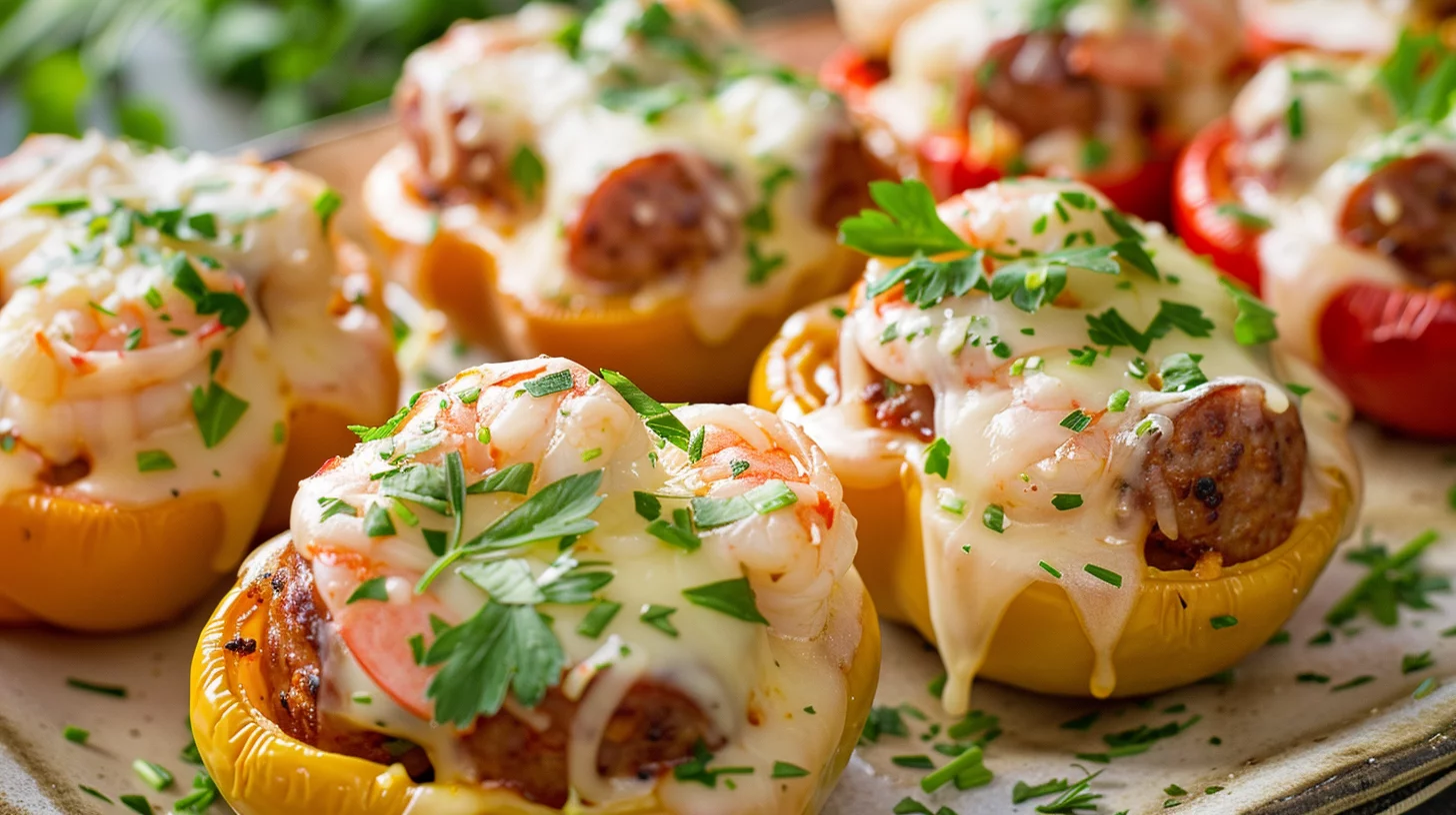 Shrimp and Andouille Sausage Stuffed Bell Peppers With Cheese