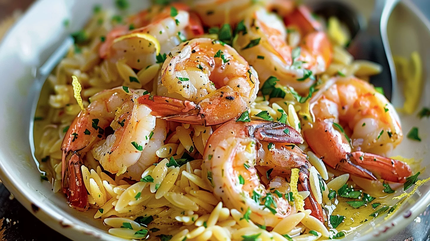 Shrimp Orzo In Lemon Garlic Sauce